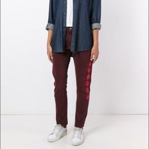 sandrine rose maroon hand embroidered mom jeans